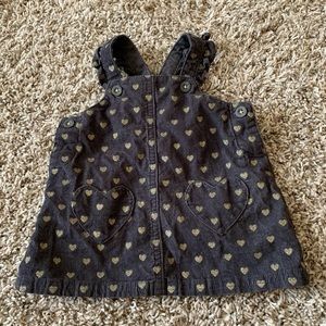 𝅺CATER’S 3 Month Baby Girl Black Corduroy Overall Dress With Gold Hearts (143)